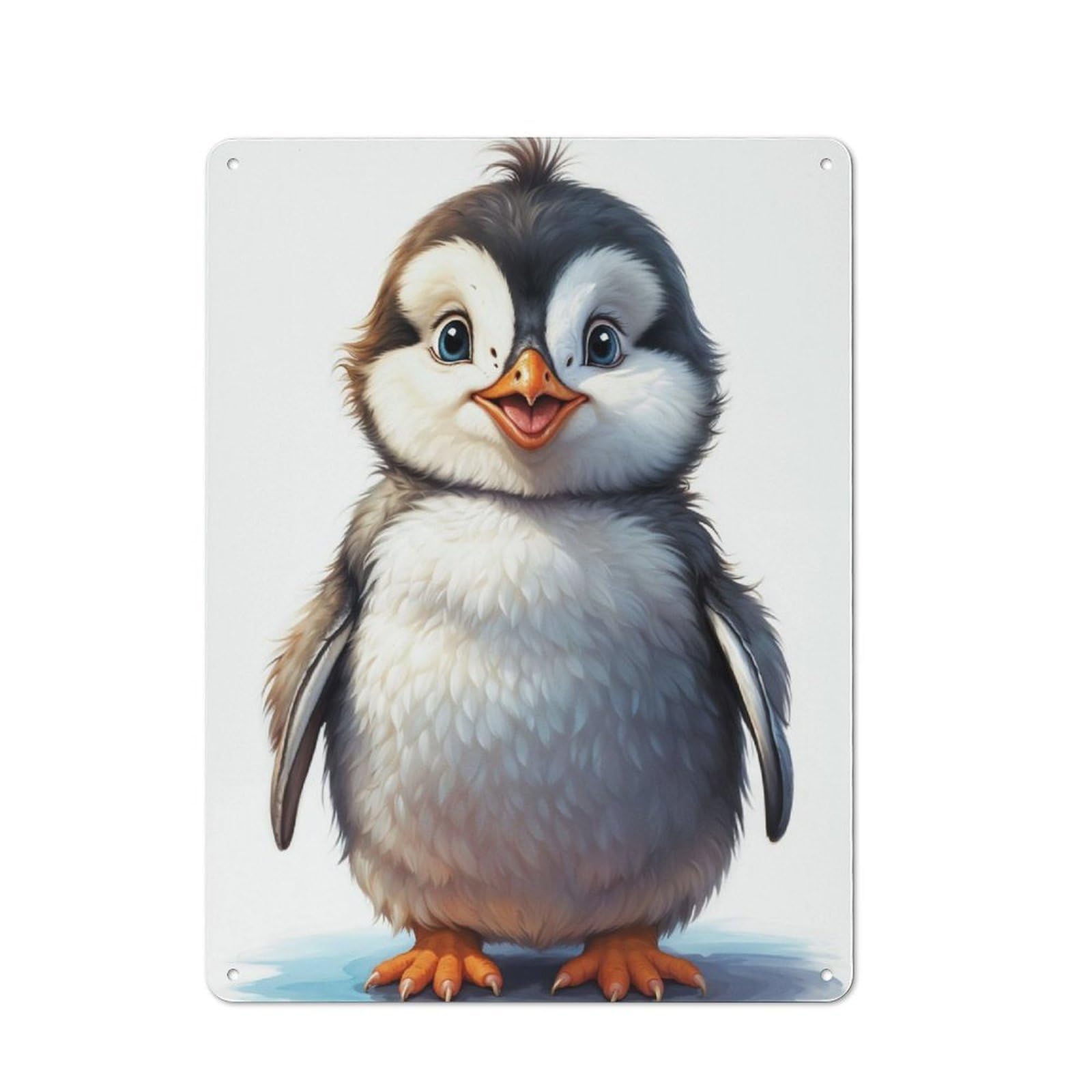 Junmoney Happy Little Penguin Rustic Tin Wall Plaque 40X30cm For Garage Or Workshop, For Garage Decor Fans, For Retro Home Interiors