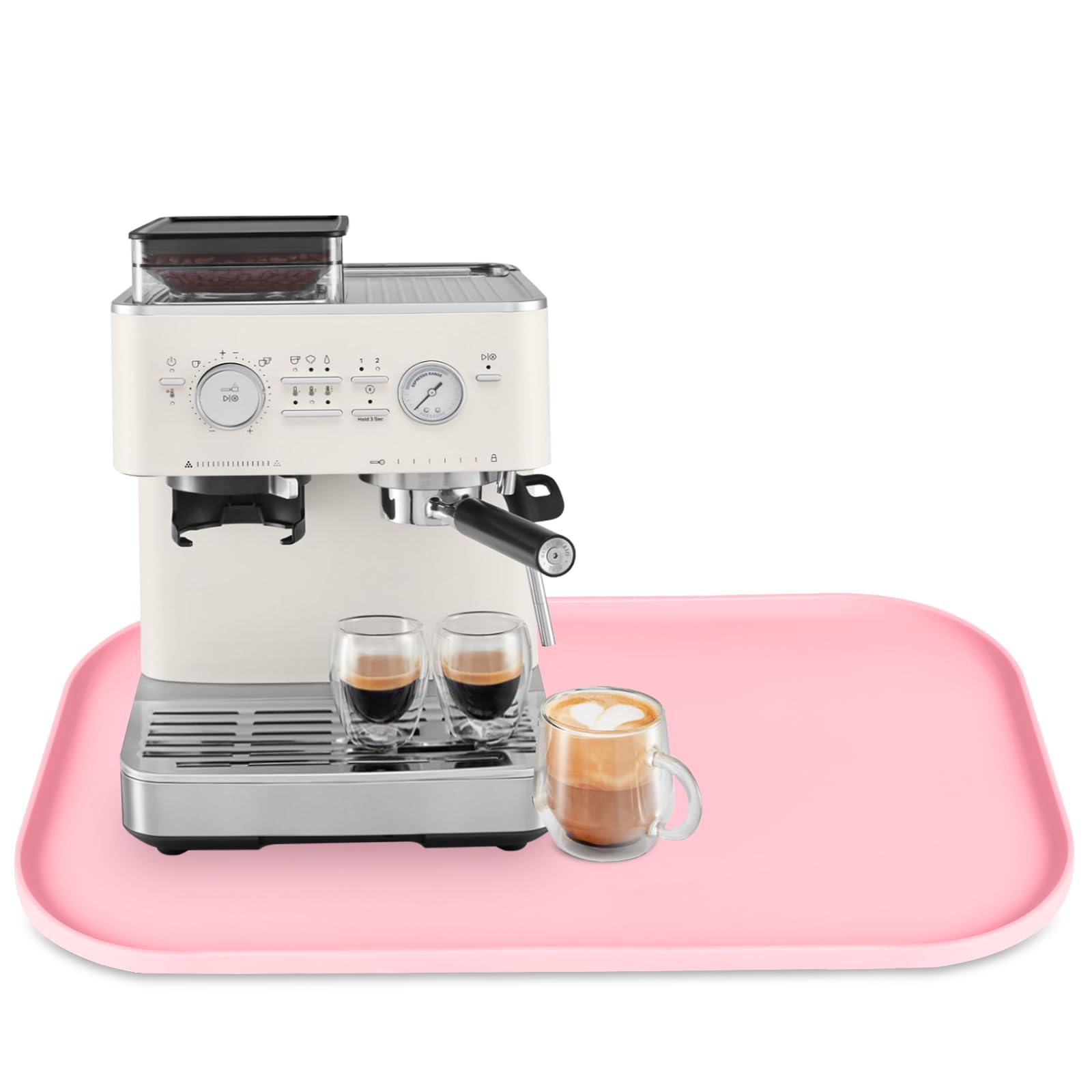 Silicone Coffee Maker Mat with Lip for Countertops, 24'' x 16'', Pink