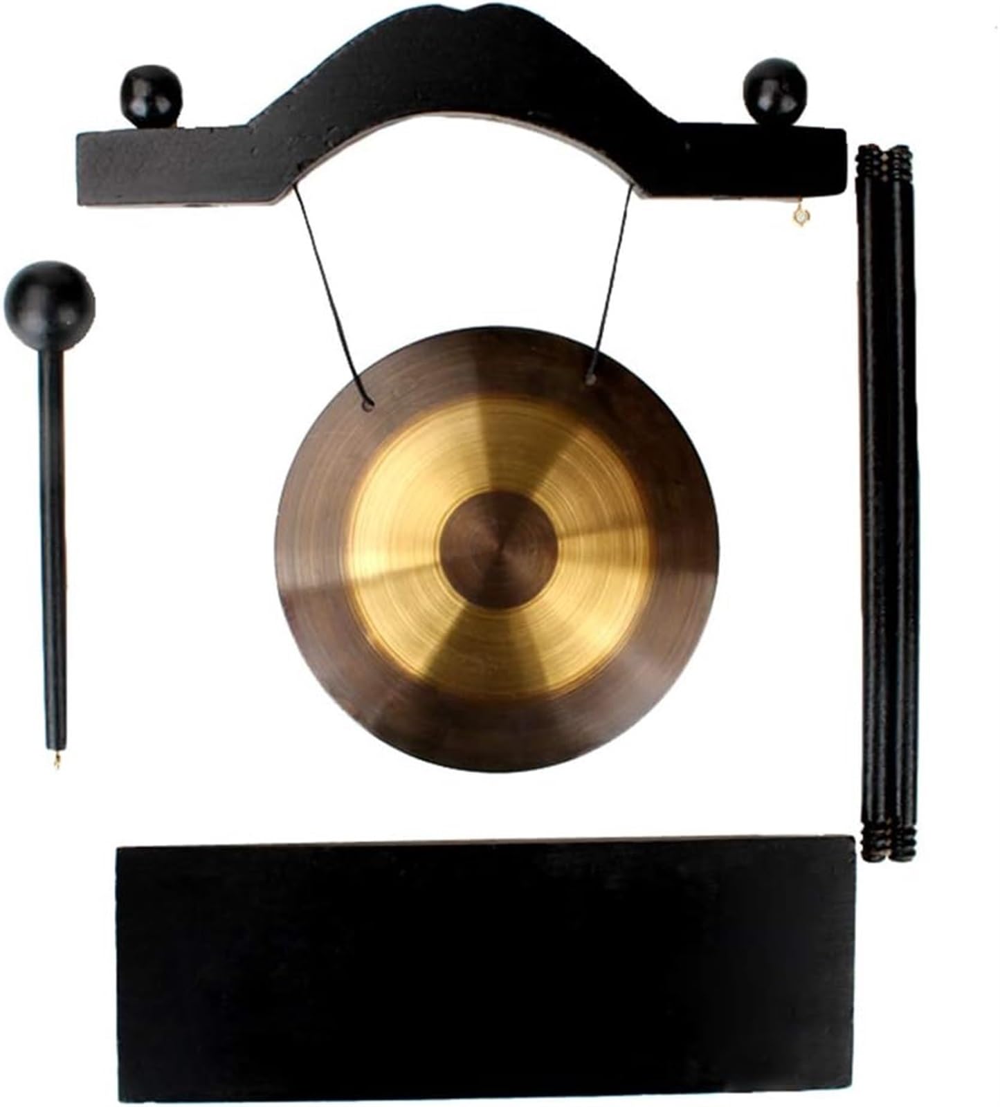 WlP Gong De Mesa Chino Zen Feng Shui Gong De Latón Gong Viento Escritorio Gong Mesa Chino Zen Cobre Gong De Mano Gong Campana Escritorio con Soporte Madera Negro For Decoración del Hogar