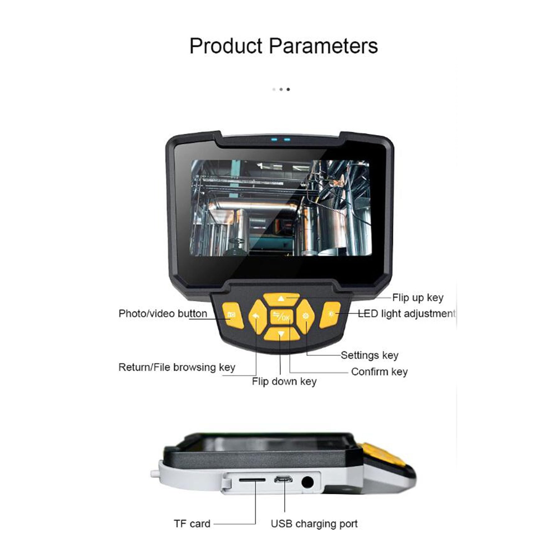 10m,Dual Lens Industrial Pipeline Endoscope, high-Definition Waterproof Endoscope with 6 LED Lights, 4.3-inch Screen for Detecting Cars, Pipelines, etc