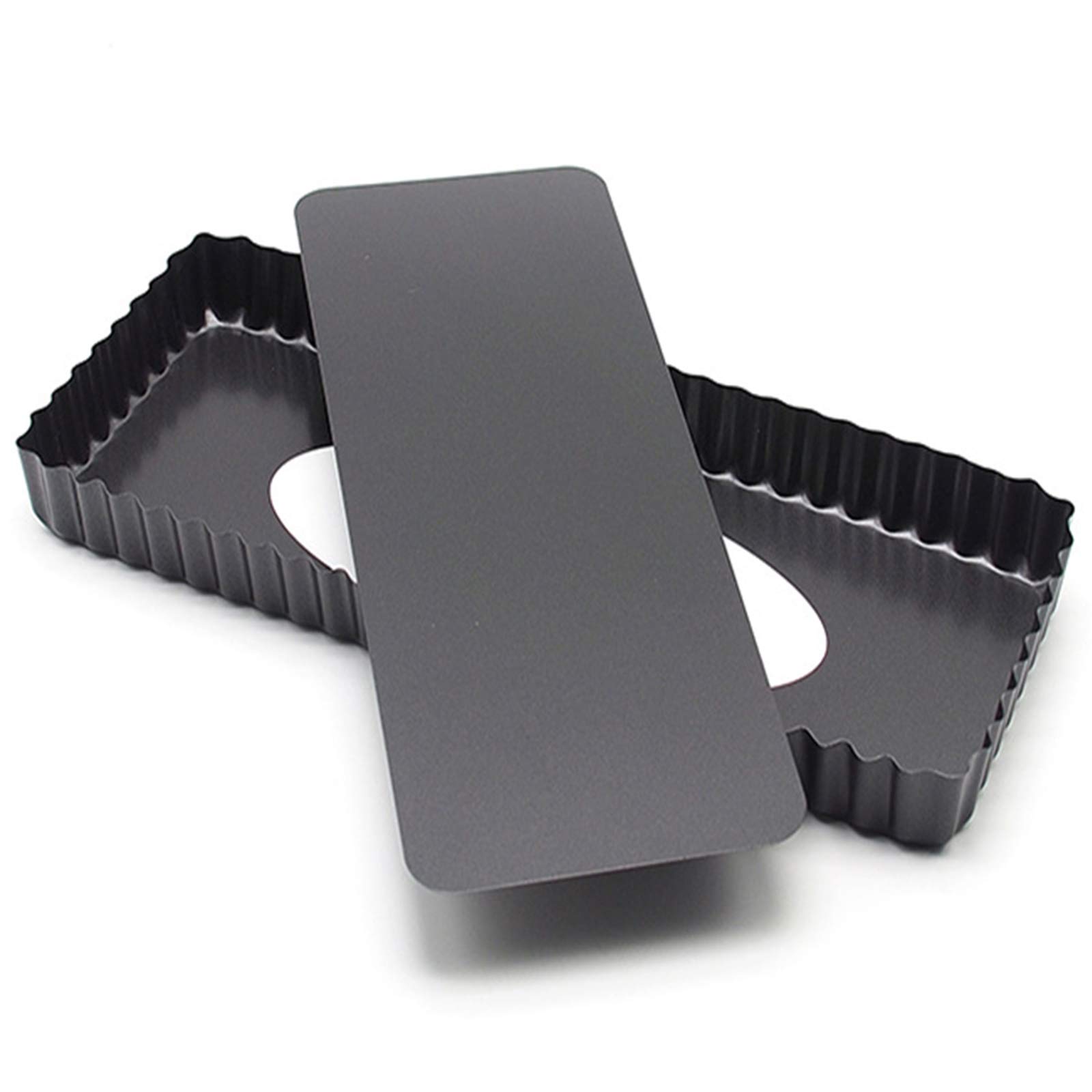 Moule à Tarte Rectangulaire Quiche Pan Rectangulaire Moule à Tarte en Acier au Carbone Avec Base Amovible Revêtement Antiadhésif Moule à Fruits et Gâteau pour Gâteaux Quiche Muffins Biscuits Noir