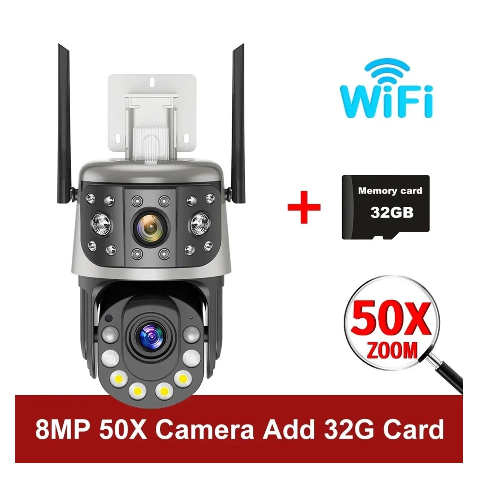 Telecamera di sicurezza WiFi esterna PTZ da 8 MP 360°