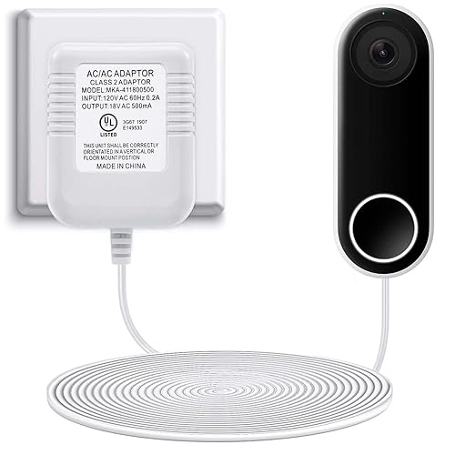 Hotop Adaptador de corriente compatible con timbre Nest Hello Video, Arlo y Eufy, transformador de 18 voltios 500 mA certificado UL con cable de