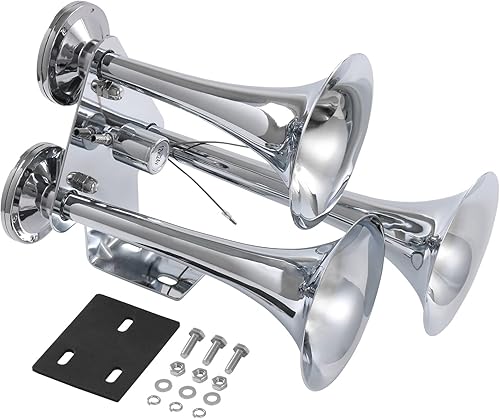 JDMSPEED Air Horns - Trompetas resistentes con triple chapado en cromo. Bocina de aire súper ruidosa para camiones de 12