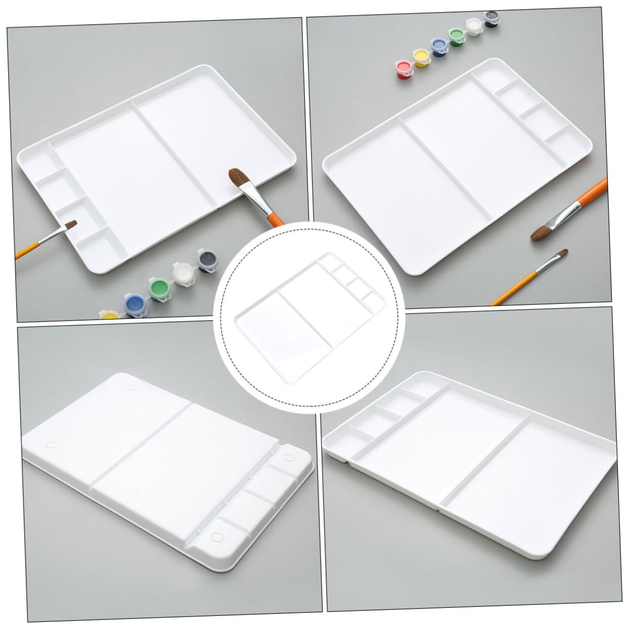 Palette de Peinture Carrée à Compartiments en Plastique PP Blanc