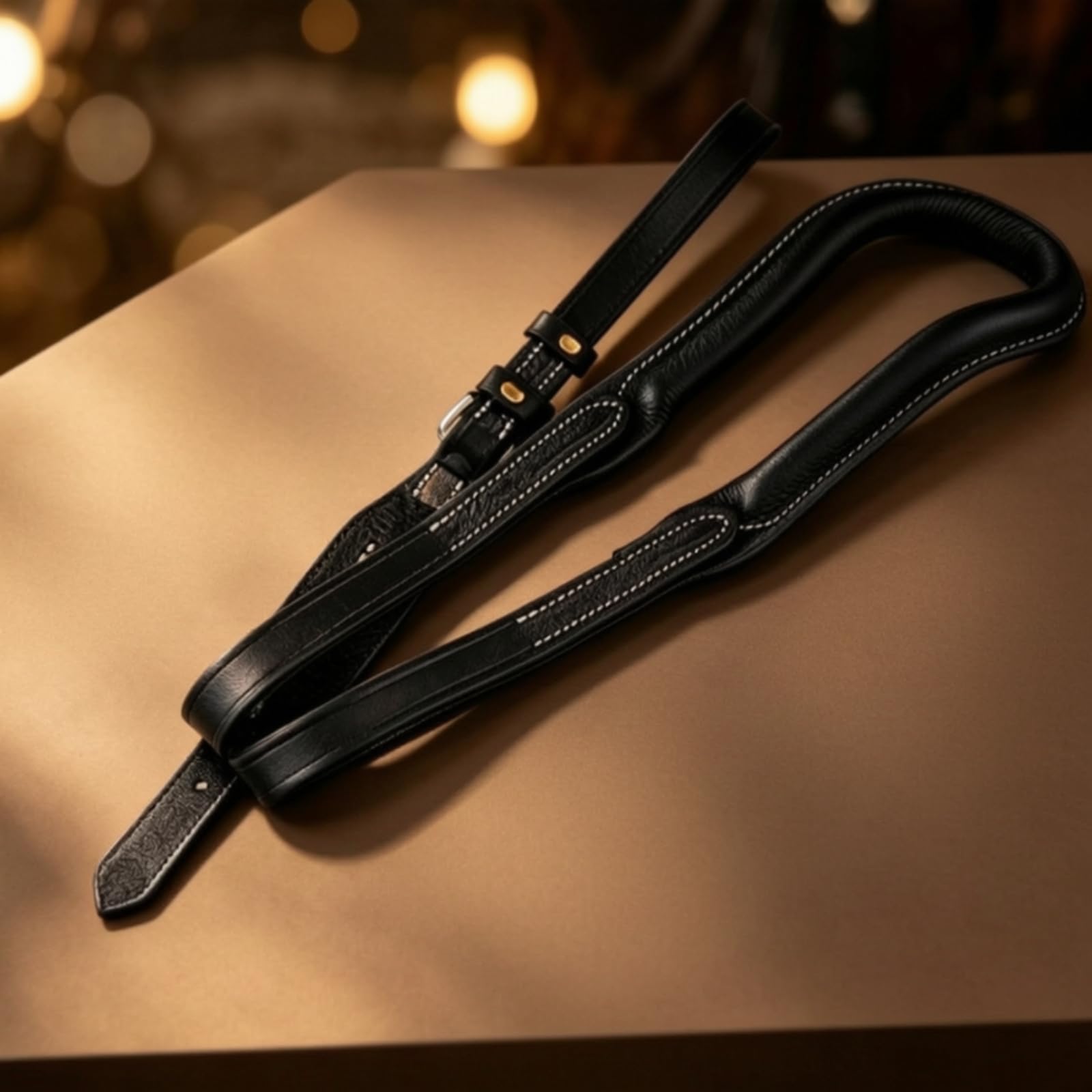 kowaku Cinturino da Selleria con Fibbia Cuciture Bianche Cinturino Regolabile in Pelle Presa Stabile Attrezzatura Equestre , Nero , L