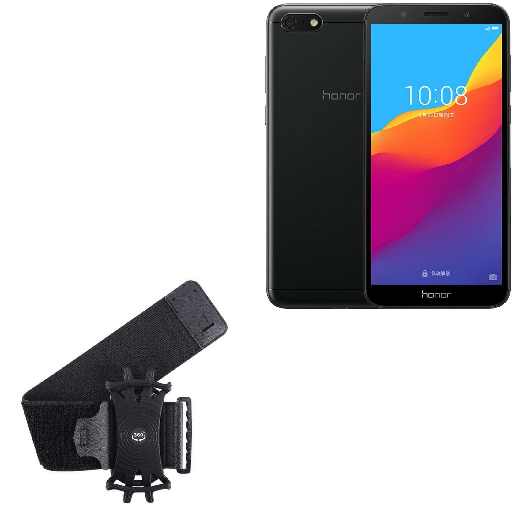 BoxWave Holster Compatible with Honor 7S - ActiveStretch Sport Armband, Adjustable Armband for Workout and Running - Jet Black