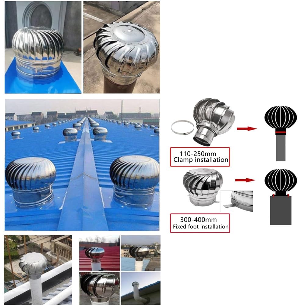 15,2 cm, 20,3 cm, 25,4 cm, 30,5 cm, turbines de toit rotatives en acier inoxydable 304 pour maisons, usine, ferme – Bouchon d'échappement anti-fuite (110 mm)
