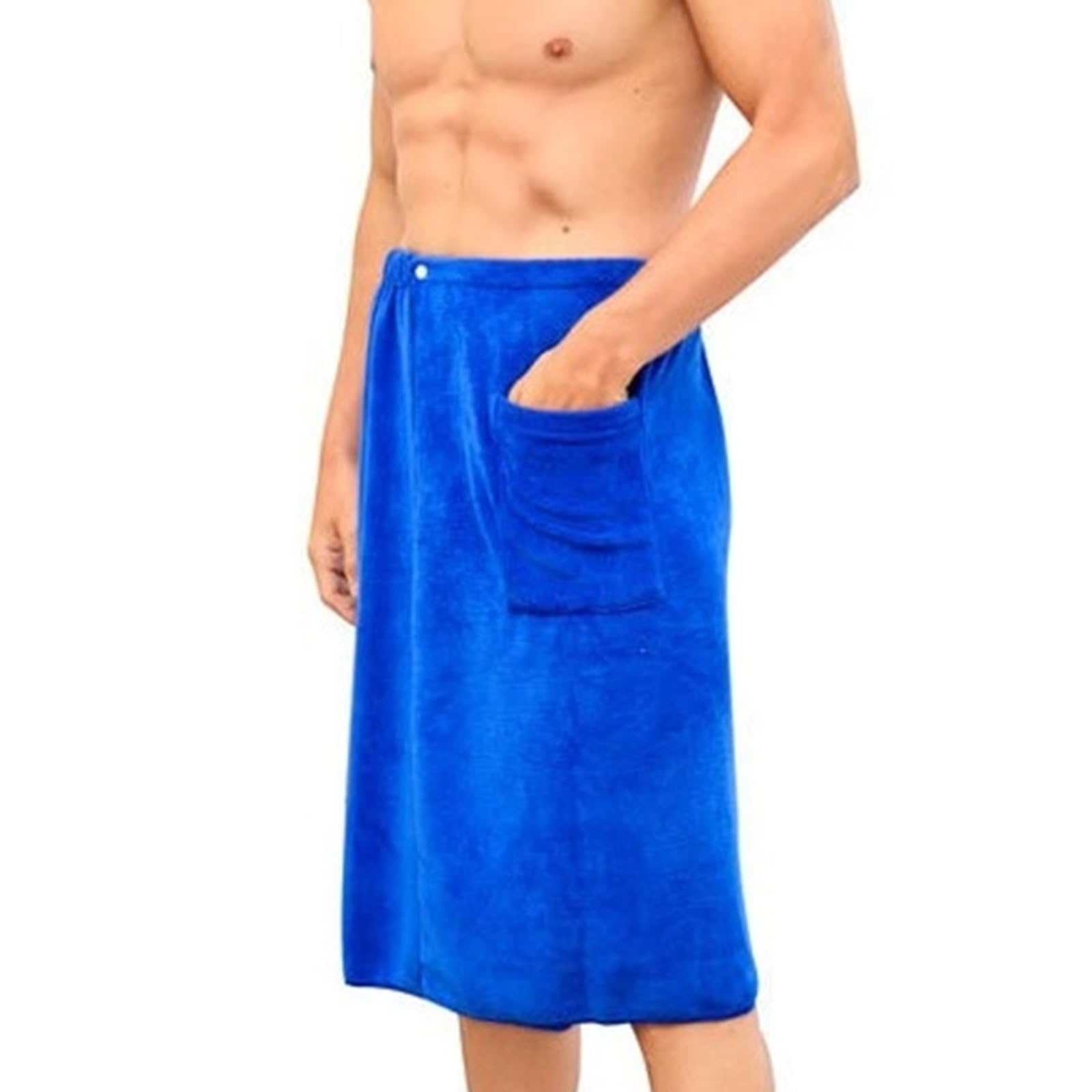 FOTN Men's Bathrobes Beach Towels Short Shower Skirts Shower Pants Bath Wrap Spa Sauna Robe Bath Towel Shower Towels Wrap Towel with Pockets(Color:Blue), OneSize 70*140(cm)