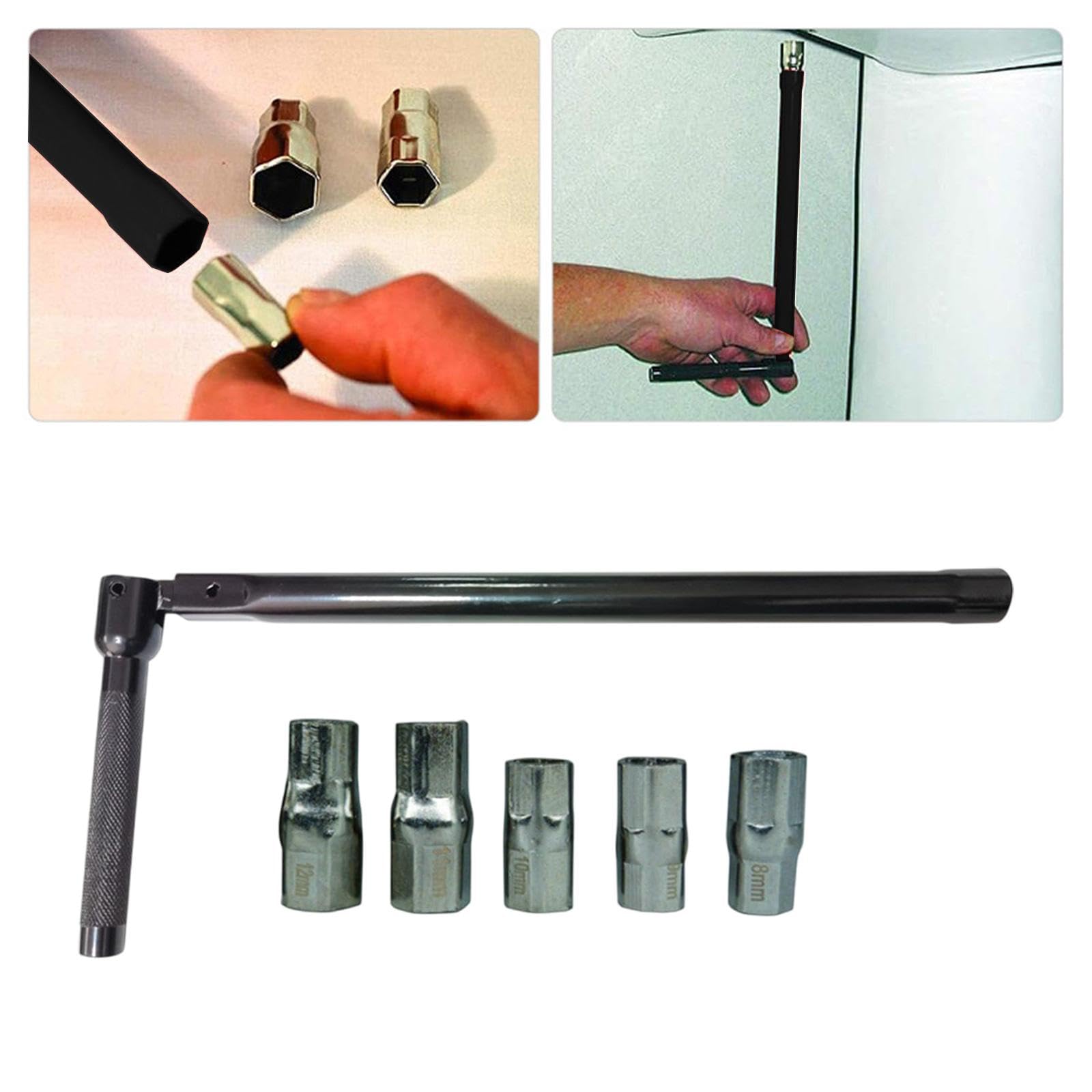 5 Zestaw kluczy nasadowych Przenośne narzędzie do demontażu Łazienka Solidny Hydraulik Tylny Zestaw Nakrętek Czarny 26x12 cm