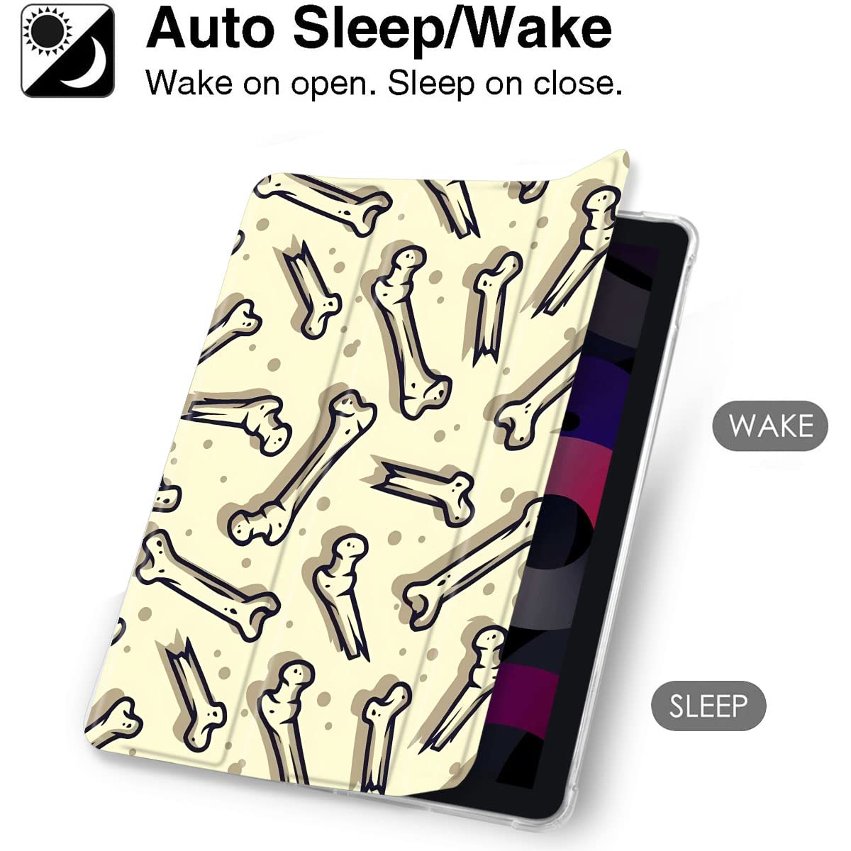 MAYCARI Cute Cartoon Bones Case for iPad Pro 10.2 inch 2021/2020/2019, Cute Case with Pencil Holder, Support Auto Sleep/Wake - Image 3