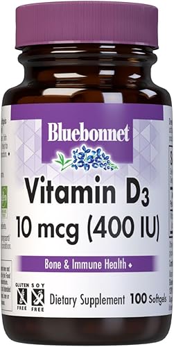 Miniatura 1 de Bluebonnet Nutrition Vitamina D3 Cápsulas blandas de 400 UI, ayuda en el crecimiento muscular y esquelético, colecalciferol de aceite de pescado,