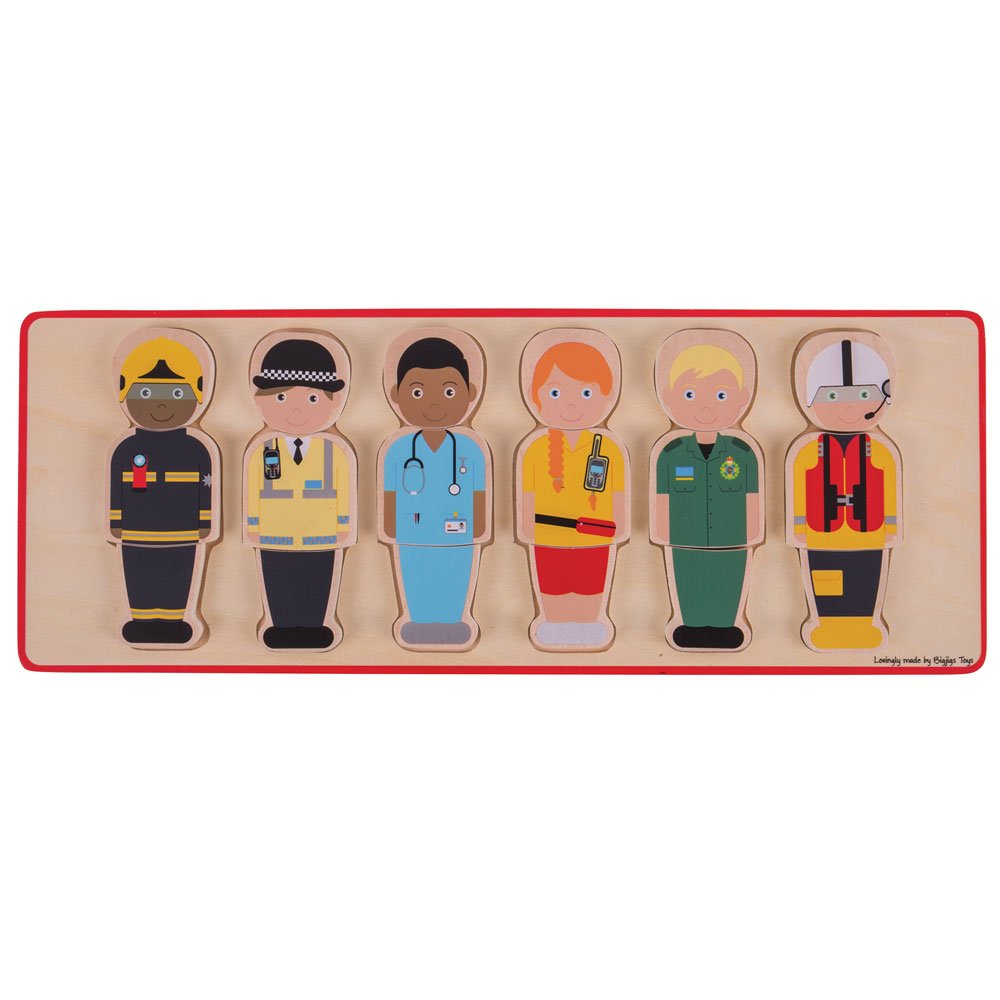 Bigjigs Toys People Who Help Us Puzzle (18 Pieces) - Emergency Services Jigsaw, Wooden Puzzles, Montessori Jigsaws, Baby & Toddler Toy, for 1 Year Old Girls & Boys