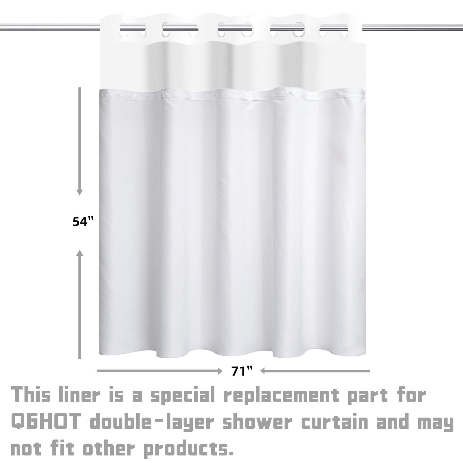 Waterproof Fabric Snap in Shower Curtain Liner Replacement 71 W x 54