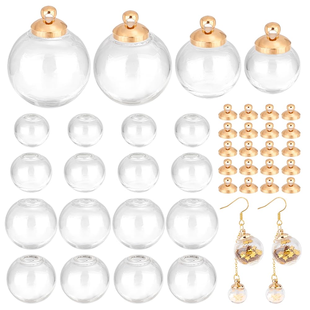 PH PandaHall 48pcs Mini Glass Globe 3 Size Empty Clear Glass Ball Crystal Craft Balls Fillable Ornament Ball for DIY Pendant Jewelry Making with