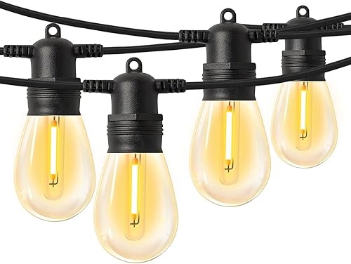 HISTAR Tira de luces de 48 pies para exteriores, 16 bombillas LED S14 inastillables, enchufe E26 de 1 vatio, impermeable IP65, luces de patio de