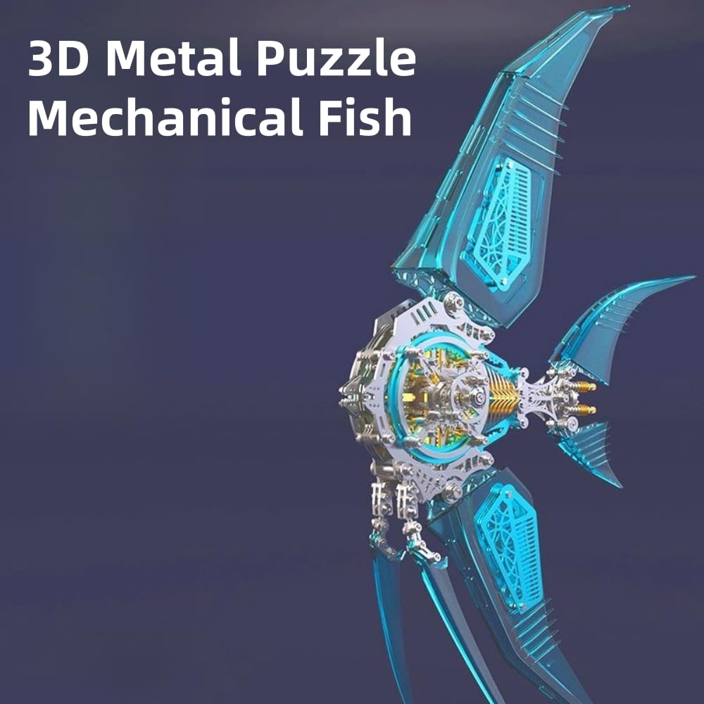 Generico Puzzle 3D in Metallo Modello Pesce Pinne Assemblaggio Fai da Te Puzzle Steampunk 529 Pezzi Puzzle 3D Adulti Standard Edition - Blue