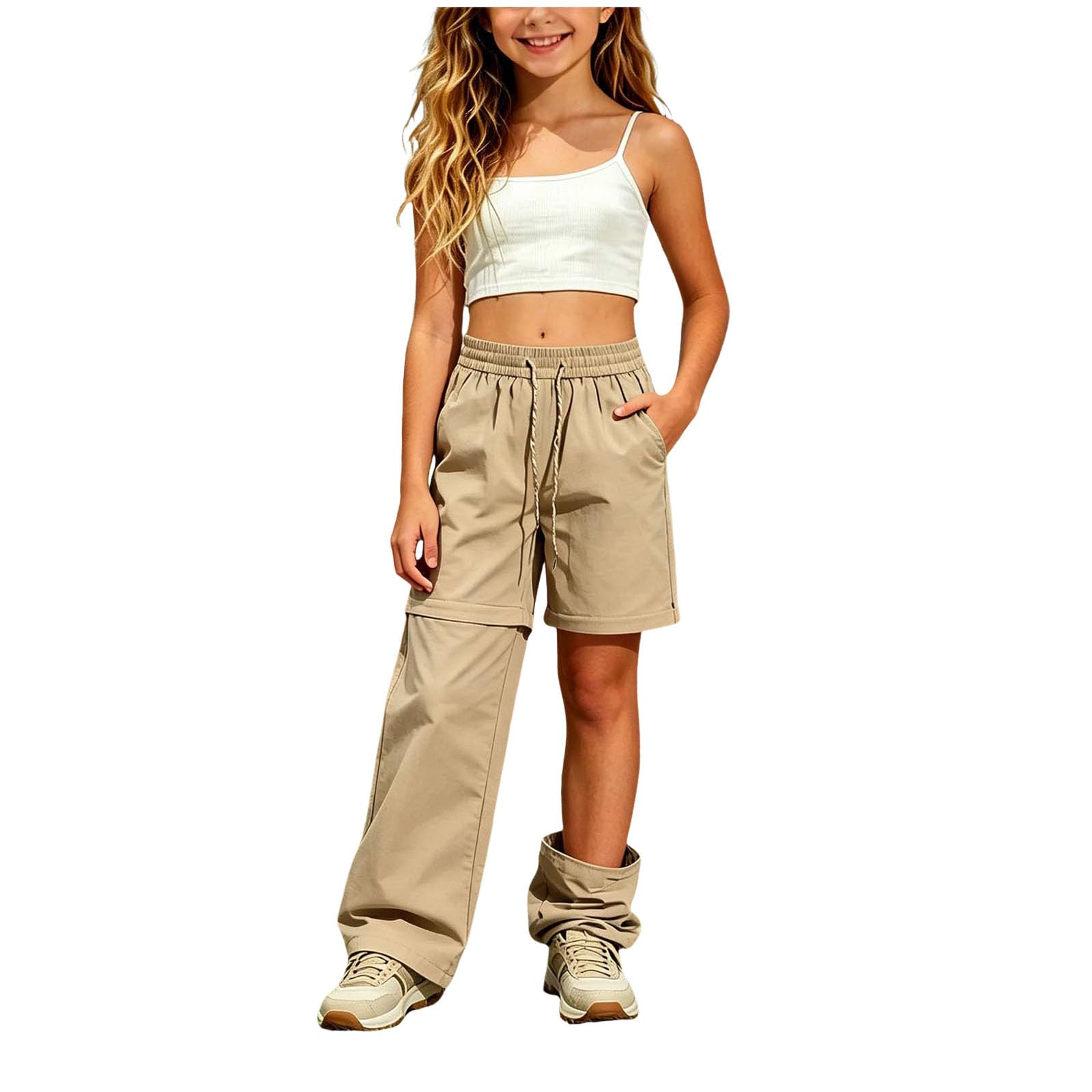 Pantalón de Senderismo niñas Convertible Ligero Pantalones niñas Desmontable de Trekking Pantalon Largo Impermeable Pants con Cordón Chandal Informales Pantalón con Bolsillo Color Sólido