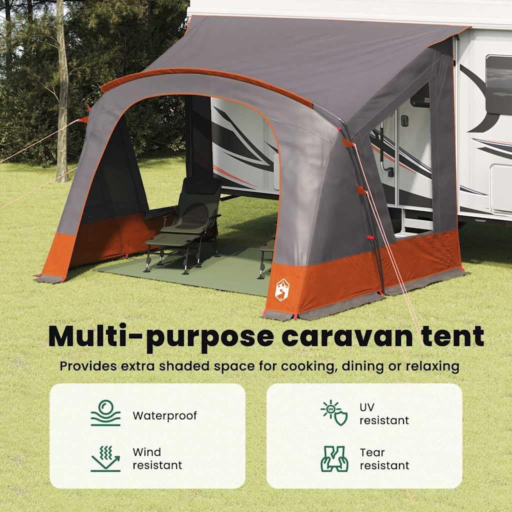 vidaXL Caravan-Zelt für 5 Personen 5 Personen Grau und Orange, Garten- und Terrassenschutz, modernes Campingzeug, UV-beständiges Zelt, leichtes Outdoor-Equipment
