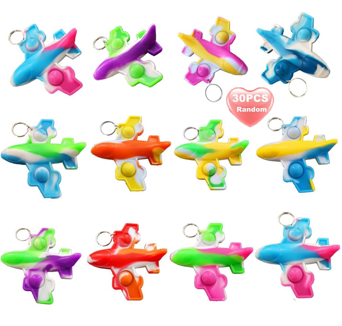 Goodangie0030 Packs Students Gifts Bulk Plane Mini Pop Backpack Keychains for Kindergarten Christmas Party Favors, Small Sensory Bubble Classroom Prize