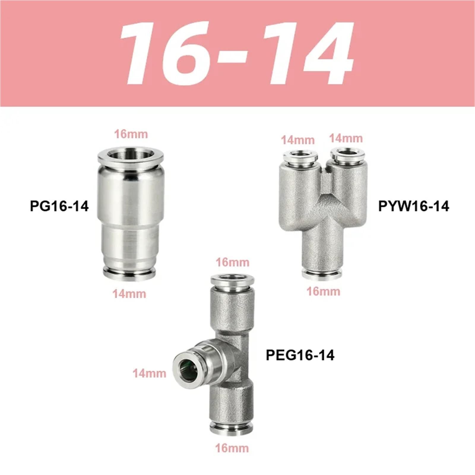 Conector de tubo de ajuste de alta presión, accesorios for mangueras de aire de diferentes diámetros, PEG de acero inoxidable 304, PG6-4, PEG6-4, 1 Uds.(16-14)