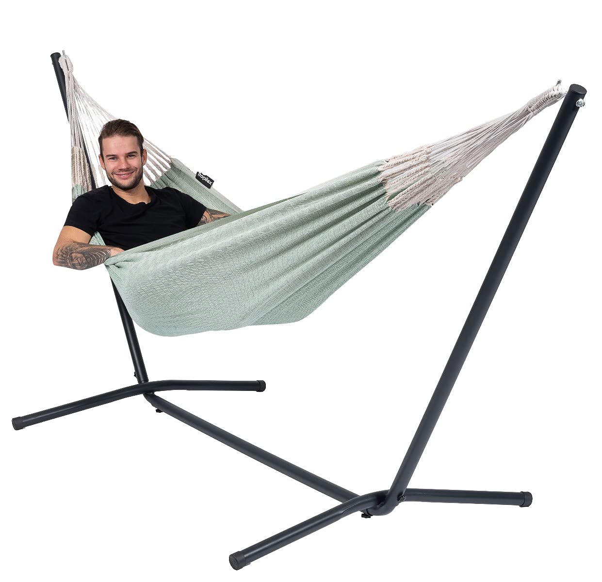 Tropilex Amaca naturale singola in verde con custodia – Amaca in tessuto fatto a mano dalla Colombia – 200 x 140 cm, portata fino a 120 kg – perfetta per giardino, campeggio e viaggi