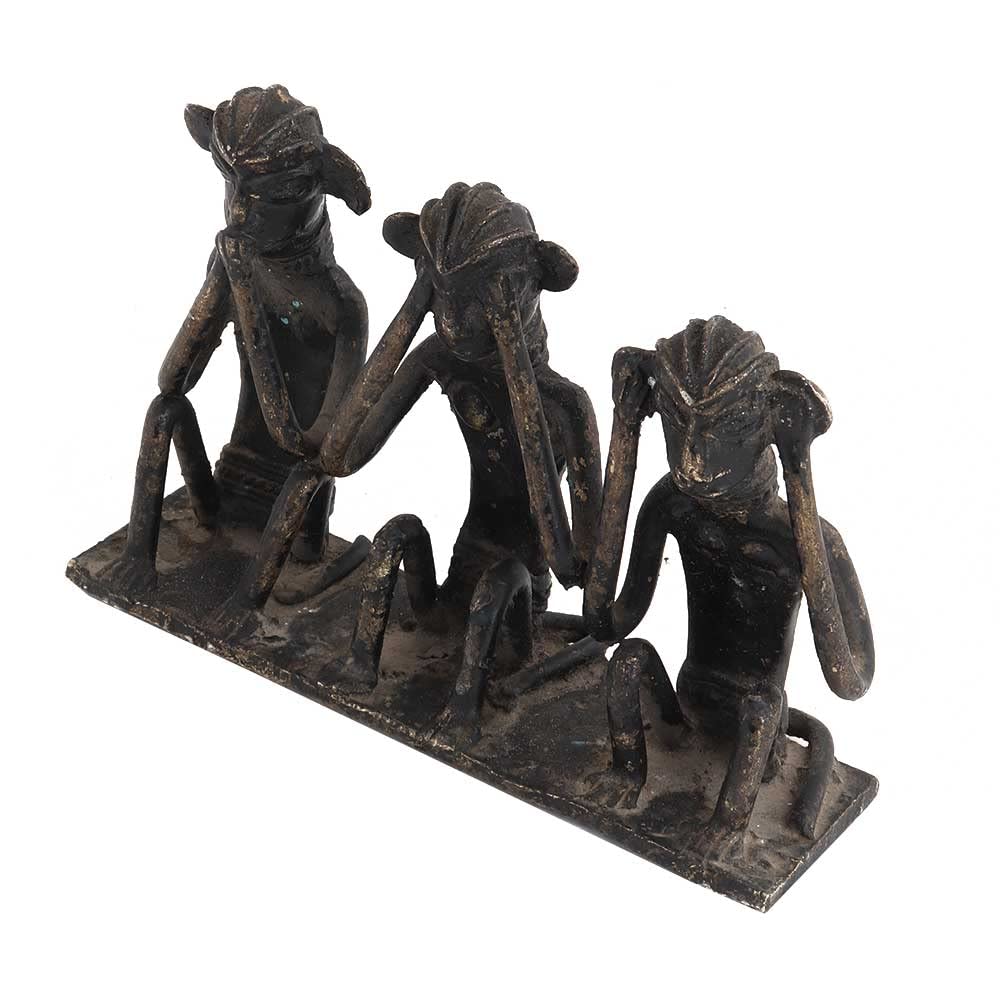 Indian-Shelf Handmade Black Three Wise Monkey Figurine Statement Pieces Decor Gift Items (9.00 cm, Antique)