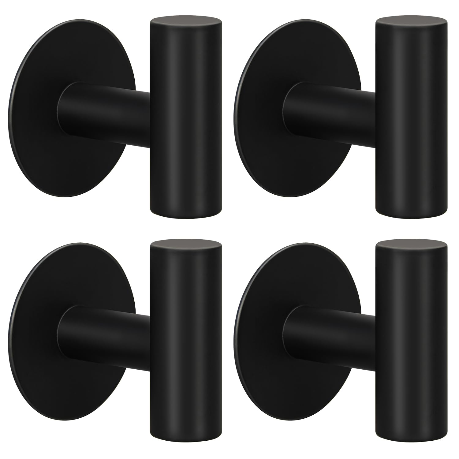 4 Pack Adhesive Hooks, Sticky Hooks Heavy Duty Adhesive Wall Hooks, Waterproof Stainless Steel for Bedroom Kitchen Hotel Office(4 Pack, Matte Black)