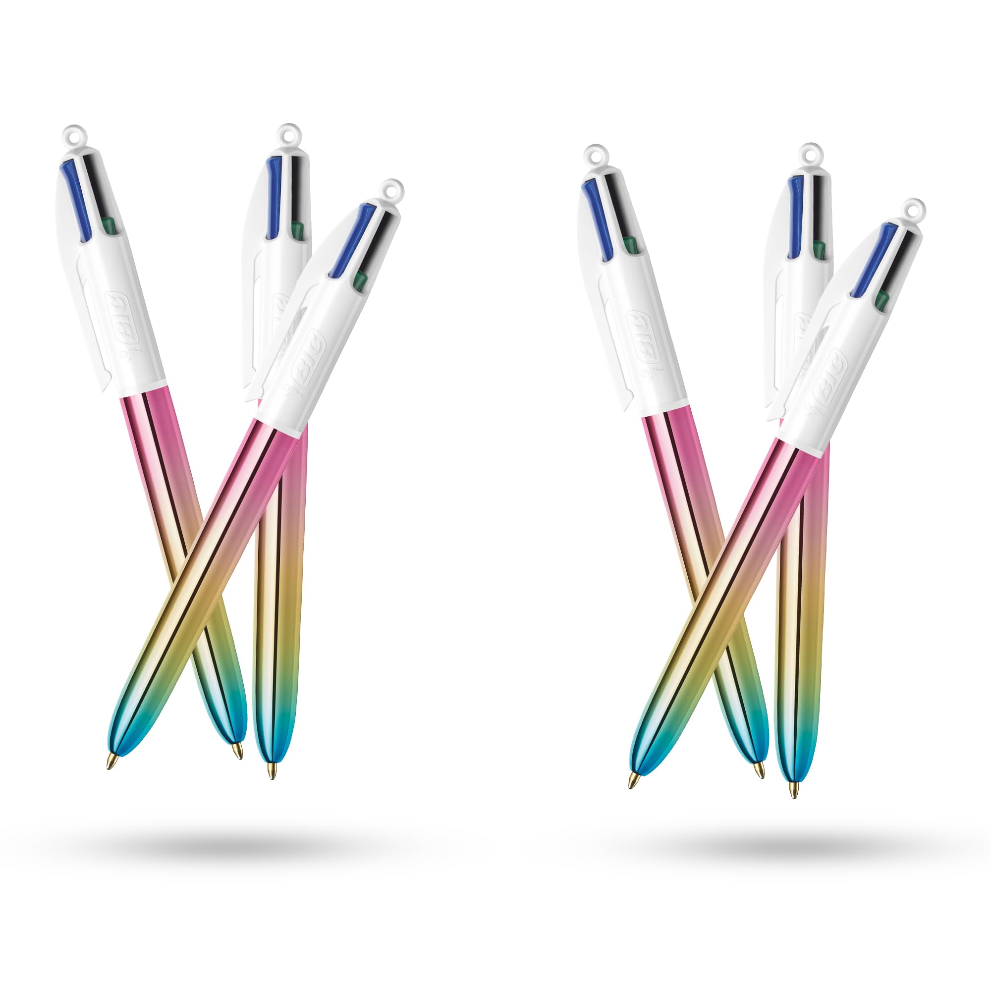 BIC 4-Colour Gradient Pens Multi Pen Retractable Design Multicolour Pen With Four Assorted Vibrant Inks Multi Coloured Pens All in One for School Office and Colour Coding (Pack of 6)