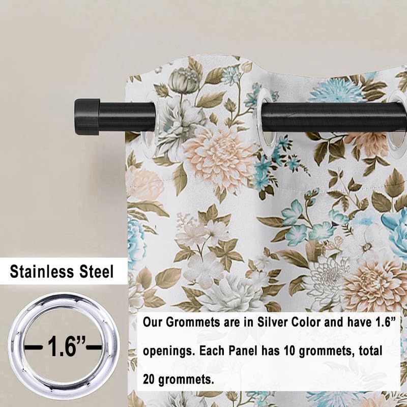 Image of Cloth Fusion Printed 100% Blackout Door Curtains 8 Feet Long Set of 2, Room Darkening Parda with Stainless Steel Grommets for Home Decor (8x4.5 Feet, Blue Blooms)