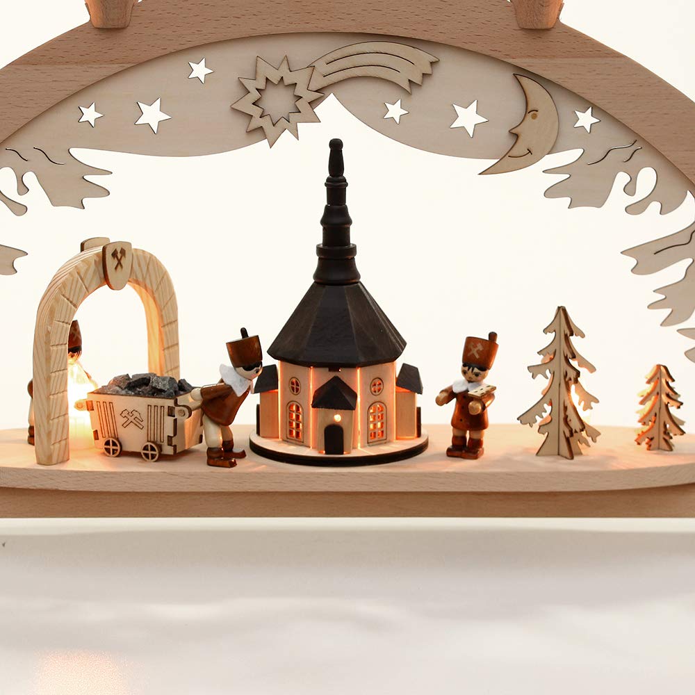 Wichtelstube-Kollektion XXL Schwibbogen Innenbeleuchtet Seiffener Kirche Bergmannsstollen 57 x 9 x 38 cm