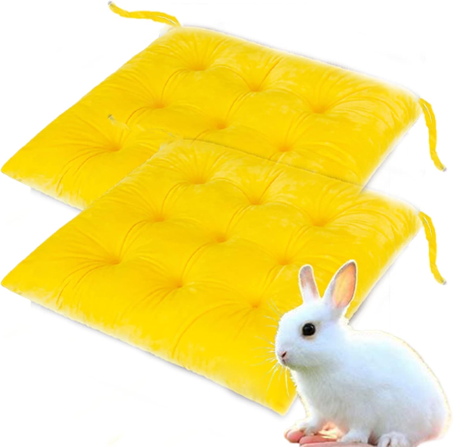 Velvet Dining Chair Cushions with Ties, Square Tufted Chair Pad Cushion Washable Seat Cushion for Kitchen Bar Stool Dining Room (Yellow 16×16in(Set of 6))