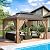 EROMMY 10'x12' Hardtop Gazebo, Wooden Finish Coated Aluminum Frame Canopy with Galvanized Steel Roof, Outdoor Metal Gazebo with Curtains and Nettings for Patio, Backyard, Deck and Lawns