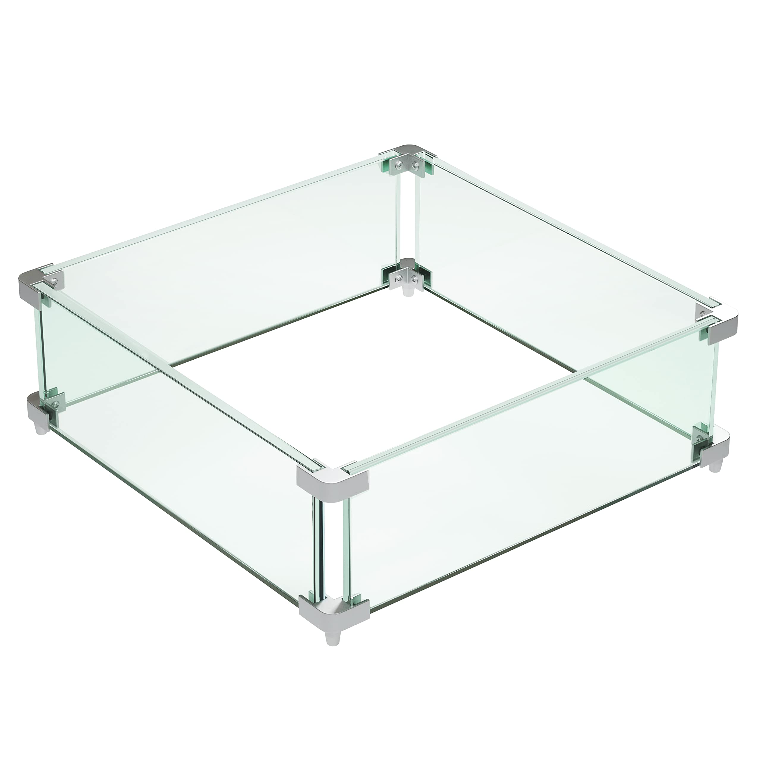 Fire Pit Wind Guard for Square Fire Table, 15 x 15 x 6 inch Clear Tempered Wind Guard for Firepits, Thick Square Glass Shield, Glass Panel with Hard Aluminum Corner Bracket & Feet by HANLIKO OUTDOOR