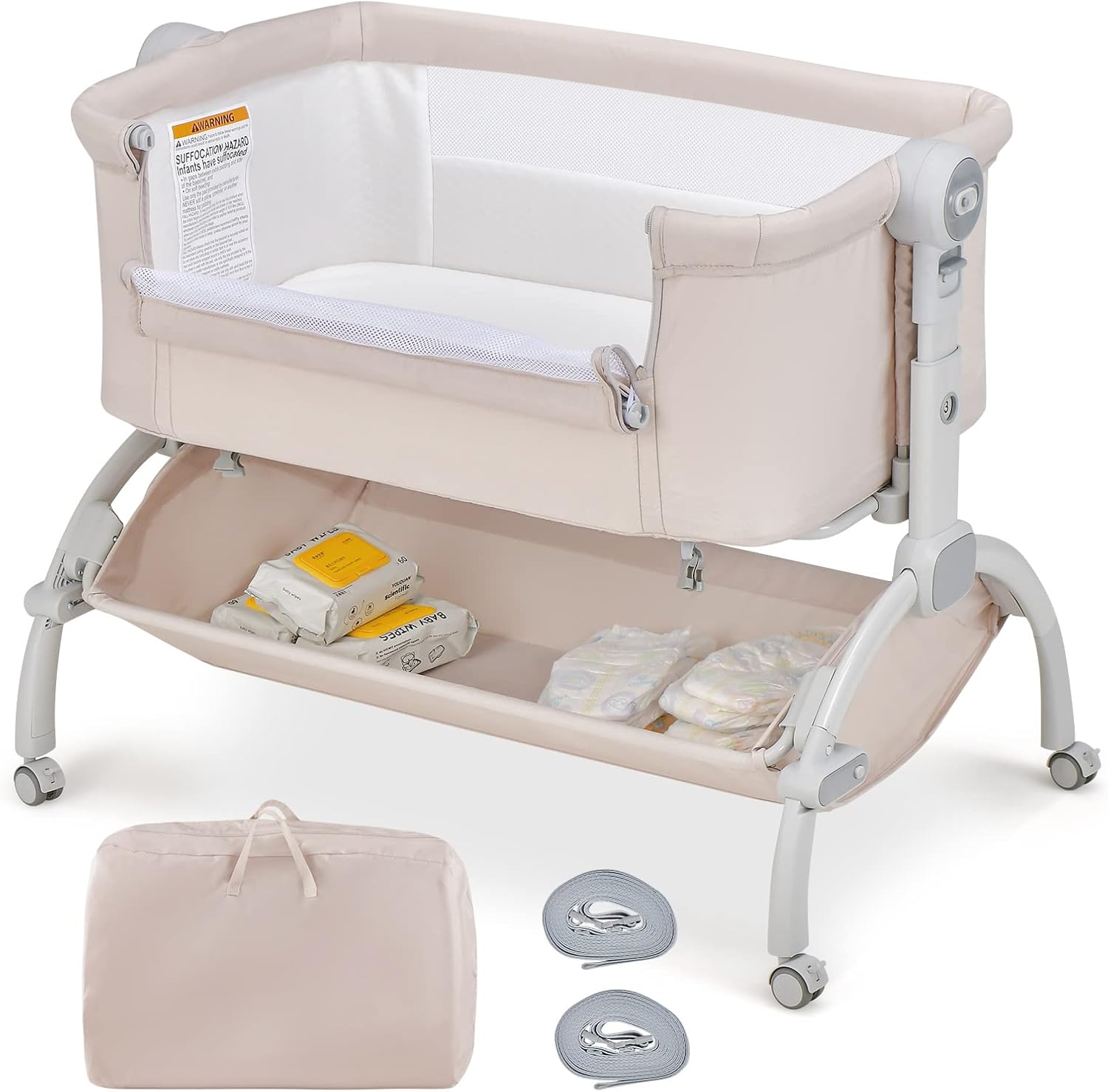 COSTWAY 3 in 1 Beistellbett mit Mosktionetz, Reisebett Baby mit ...