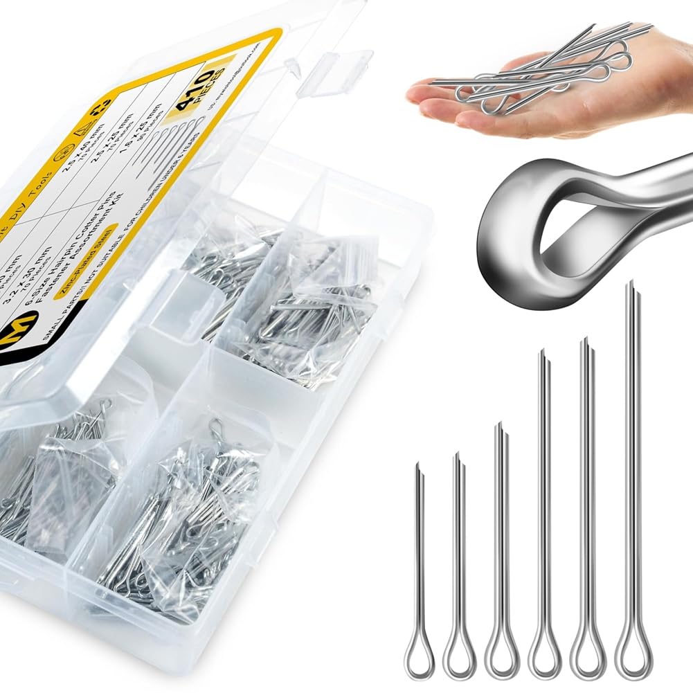 Ehwisbe 410Pcs Cotter Pin Assortment Kit, Metal Cotter Pins, Hardware Pins Cotter Pin Set For Trucks, Hitch Pin Lock System