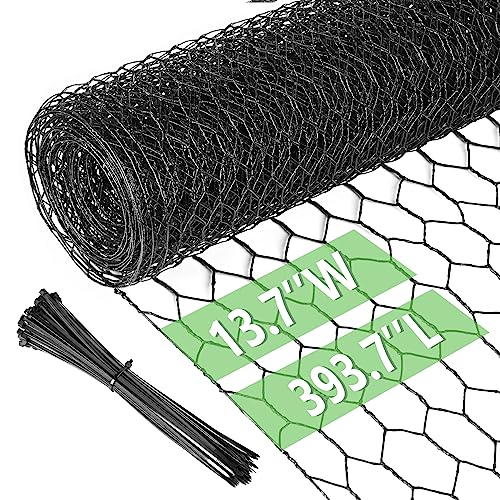 Image of Chicken Wire 13.7 in x 393.7 in Poultry Wire Netting Hexagonal Galvanized Mesh Garden Fence Barrier for Pet Rabbit Chicken Fencing with 100 Pcs Cable Zip Ties(PVC-Coated)