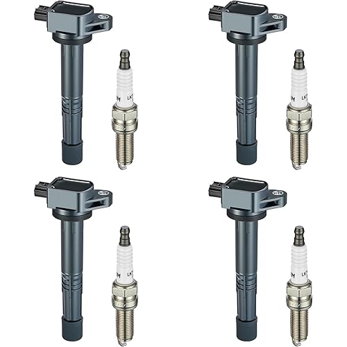 BDFHYK Ignition Coil Pack UF602 and Iridium Spark Plugs 97390 Compatible with Acura ILX Honda Accord Civic CR-V Crosstour 2.4L L4 UF-602 C1662 5C1719 E1102 LKR7BGPS, Sets of 4