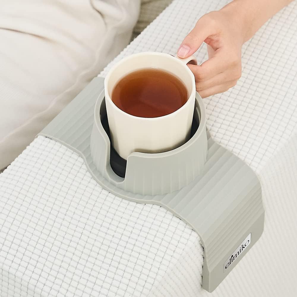 Couch Cup Holder, Elimiko Silicone Sofa Drink Holder with Upgrade Large Cup Holder, for Oversized Mug/Cup/Tumbler/Drink/Coffee/Bottle/Cans (Griege)