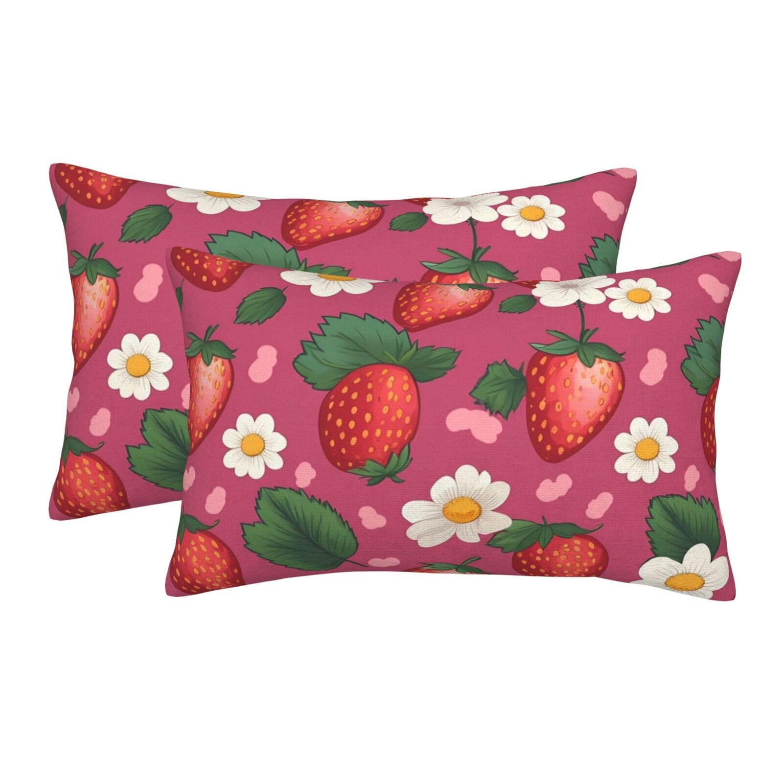 2 Pack Standard Size Pillow Cases for Hair and Skin Soft Breathable Pillow Case Covers with Hidden Zipper Strawberry Pillowcase 20"x30" Pillow Cover for Sleeping Gift