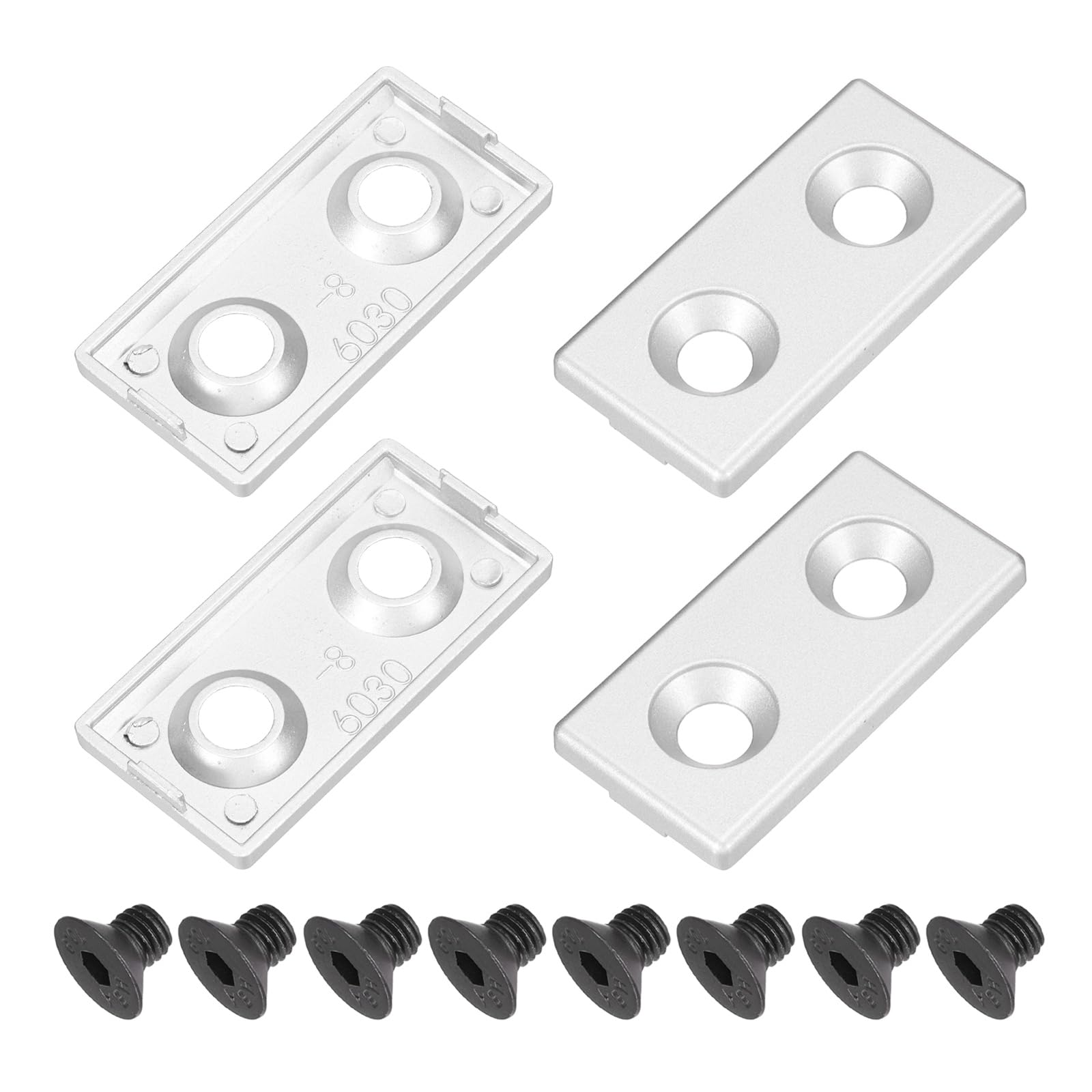 sourcing map 4 Pcs 3060 EU Standard T-Slot 9.5mm Hole Dia Aluminum Extrusion End Cap 60x30mm Silver for Fish Tank Rack, Storage Rack with Push-in Fastener