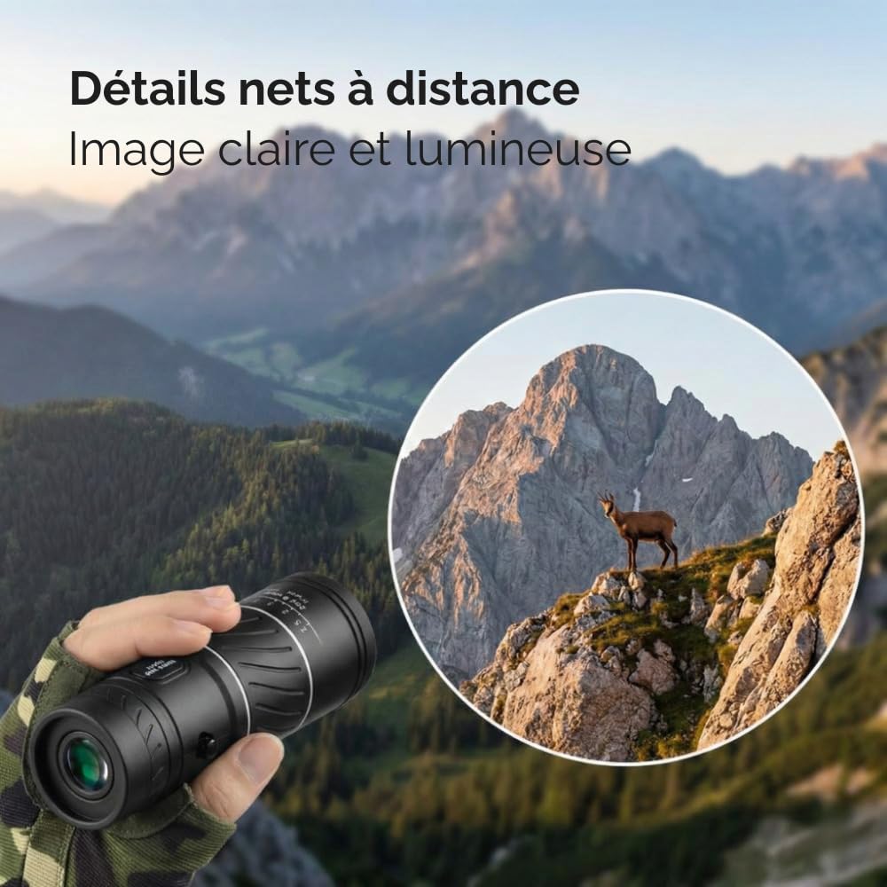 Monoculaire Puissant 8x40 Compact HD avec Double Mise au Point, Mini Trépied et Adaptateur Smartphone, Télescope Monoculaire pour Observation Oiseaux, Randonnée, Voyage et Nature