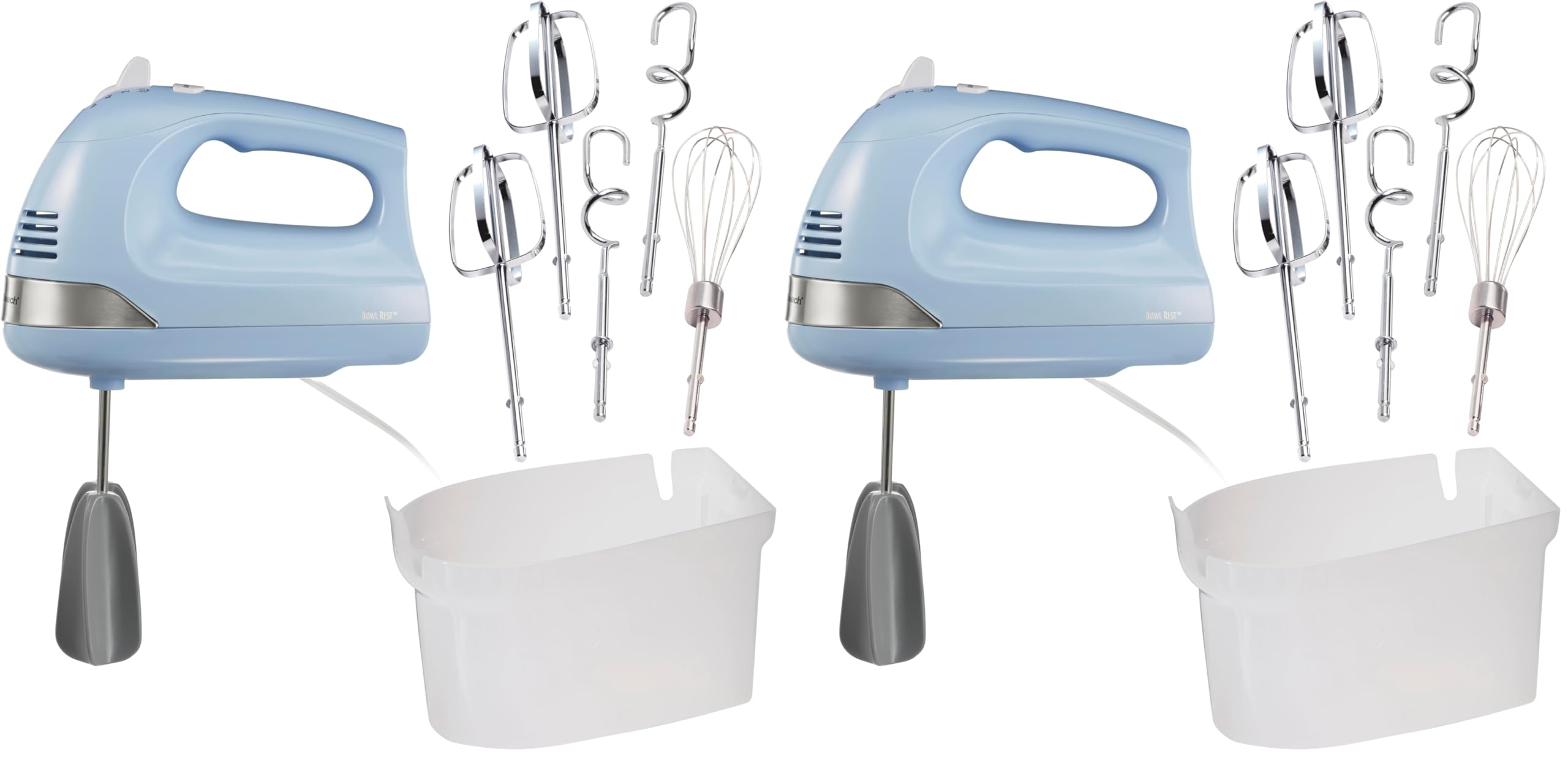 Hamilton Beach 6-Speed Electric Hand Mixer with Whisk,Dough Hooks and Easy Clean Beaters,Powerful 275 Watt Motor,Snap-On Storage Case,Blue,(Pack of 2)