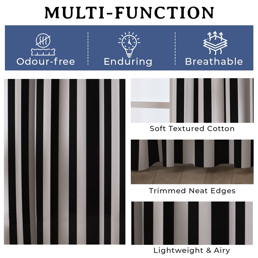 Cotton Curtains Long Durable Grommet with 2 panels 108 LengthX50 Width Inches Black/White|Sheer Backdrop Window Curtain|Livingroom|Bedroom|Kitchen Decor Soft Pre-Washed Semi Black-out| Shading Drapes