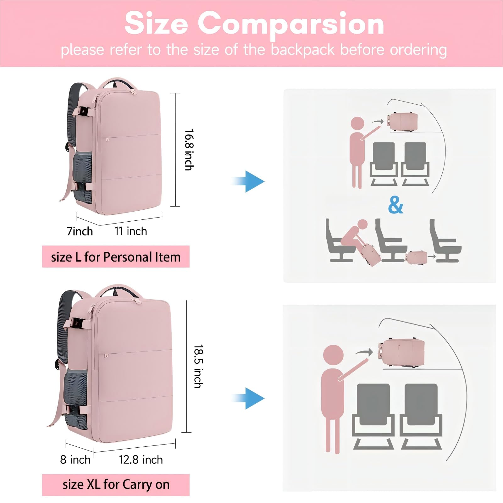 Travel Laptop Plecak Dla Mężczyzn Kobiety, Zatwierdzona Przez Samolot Plecak Podróżny Z Portem ładującym USB Dla Business Business Plecak Laptopa,Pink