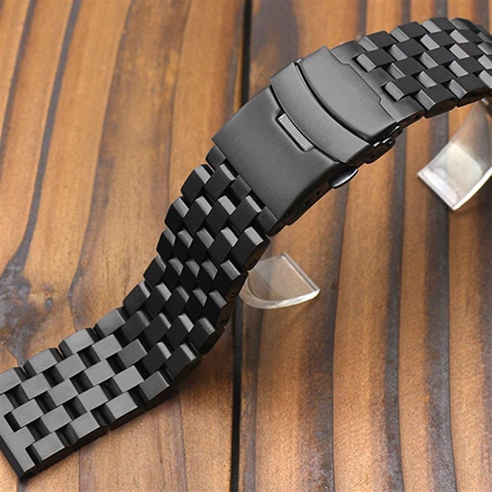 Cinturino per Orologio 22 mm 20 mm Argento/Nero Cinturino in Acciaio Inossidabile Solido Cinturino con Chiusura Pieghevole con Cinturino di Ricambio da Uomo di Sicurezza