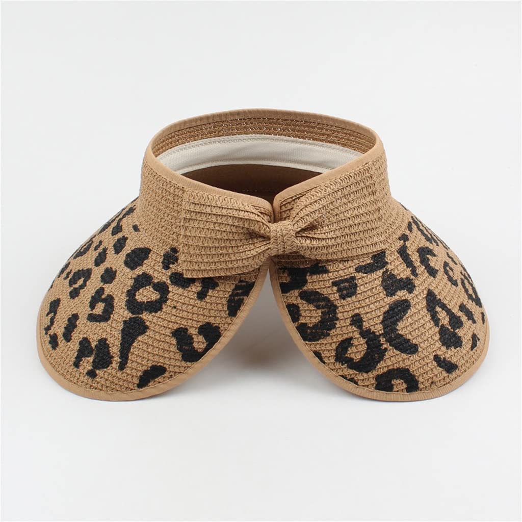 Cappelli Estivi con Fiocco Leopardato Cappellini con Visiera Larga Cappello da Sole da Spiaggia con Coda di Cavallo Portatile Pieghevole Pieghevole