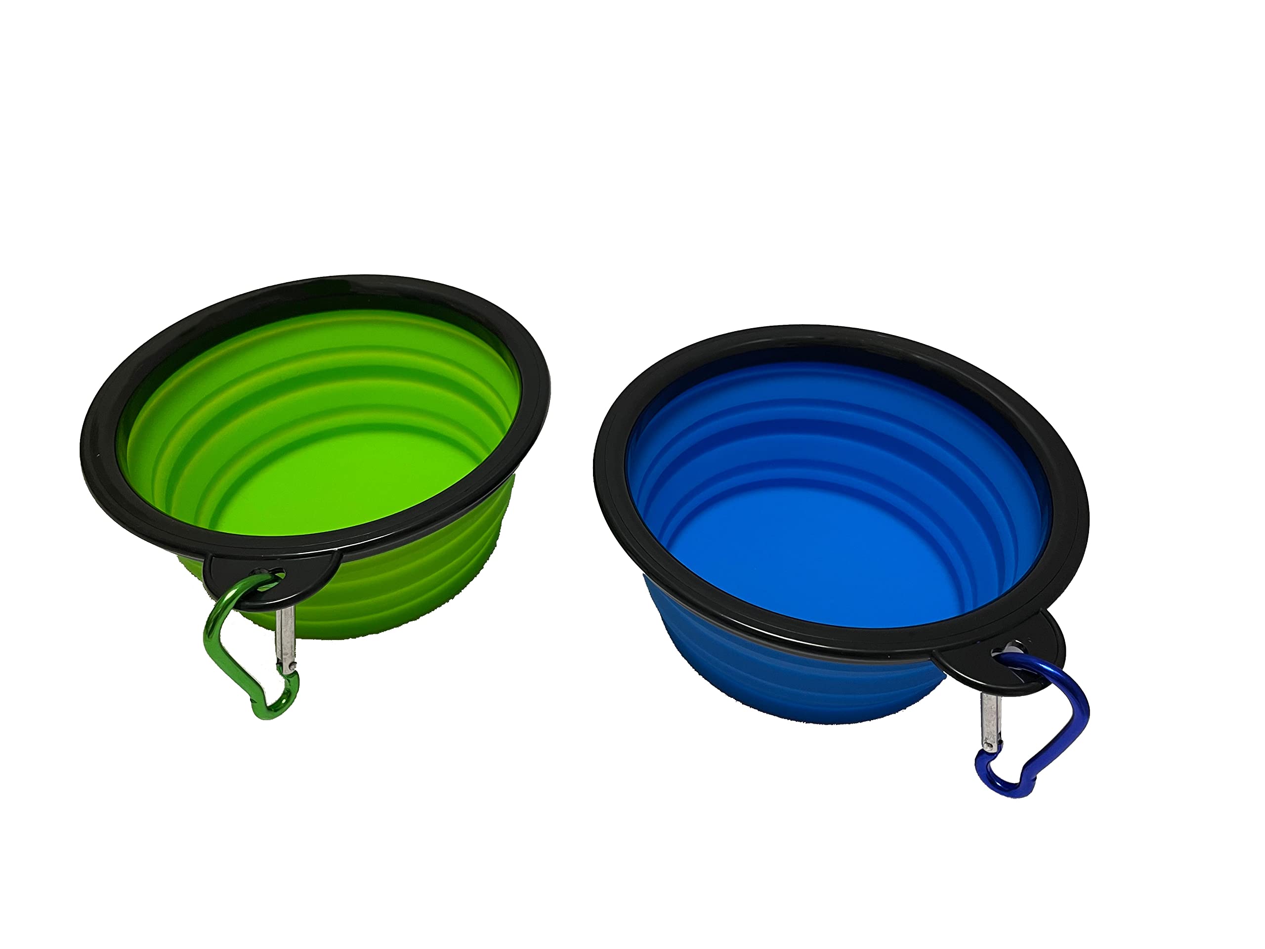 SAGESONG Medium Portable Collapsible Pet Bowl, Foldable Food & Water Dish for Dogs & Cats, Ideal for Travel, Hiking, Camping & Outdoor Activities (Green + Light blue) 2 Pack with 2 Carabiner, BPA Free