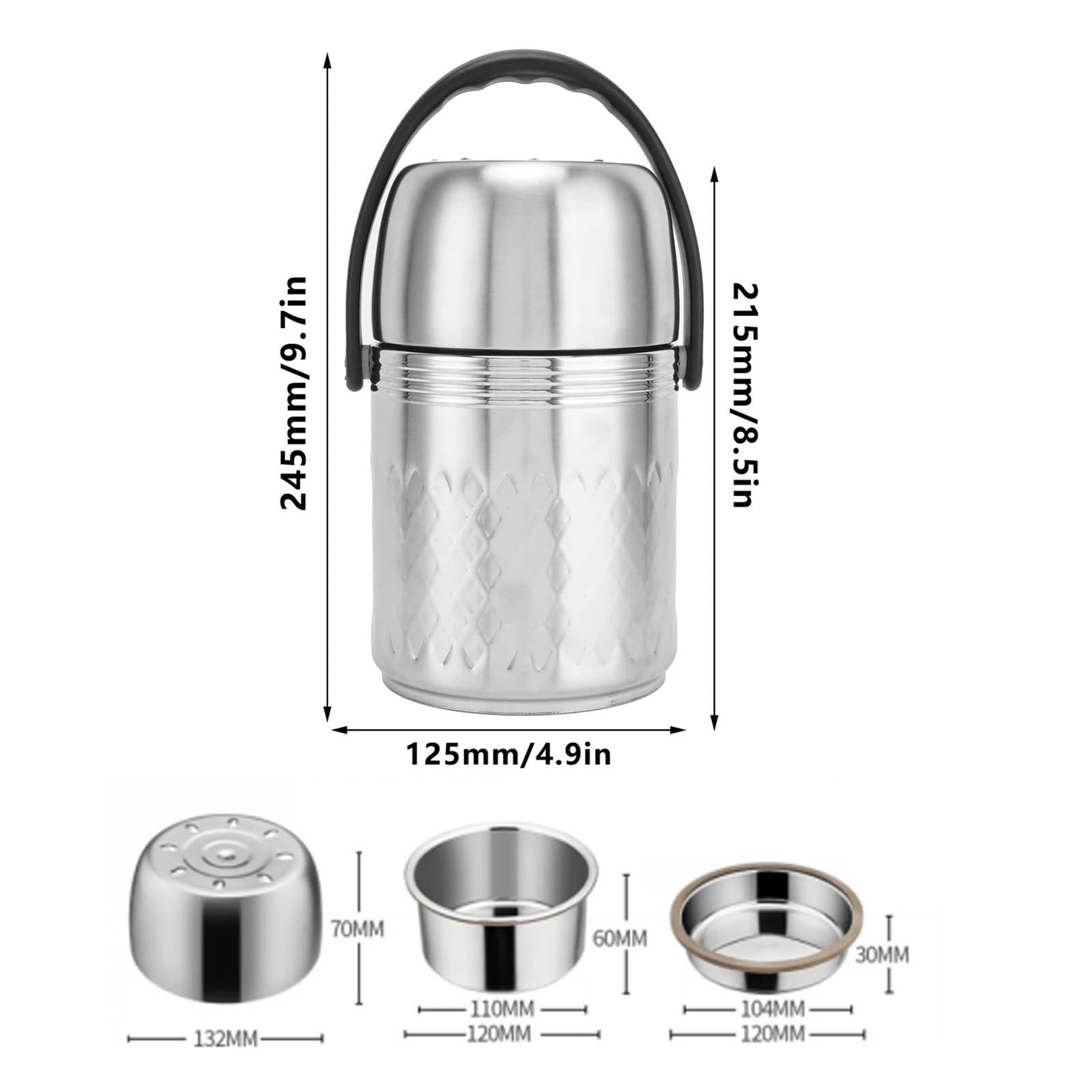 Fiambrera Fiambrera térmica portátil multicapa de acero inoxidable de 1,5 l