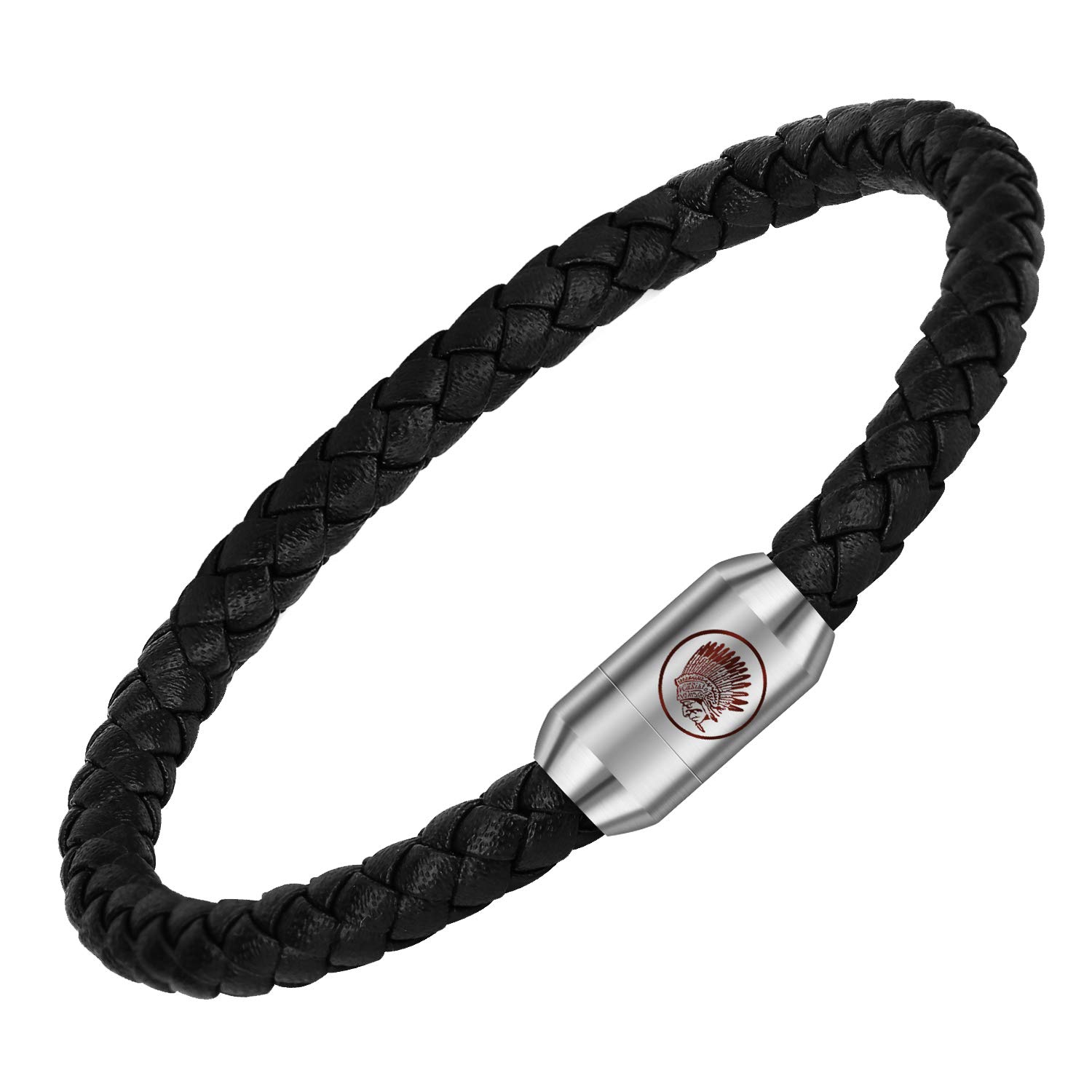 Casisto.J Pulsera Cuero Hombre - Pulsera Trenzada Hecha a Mano clásica en Negro y marrón con Cierre magnético Grabado Joyas Gratis en Caja